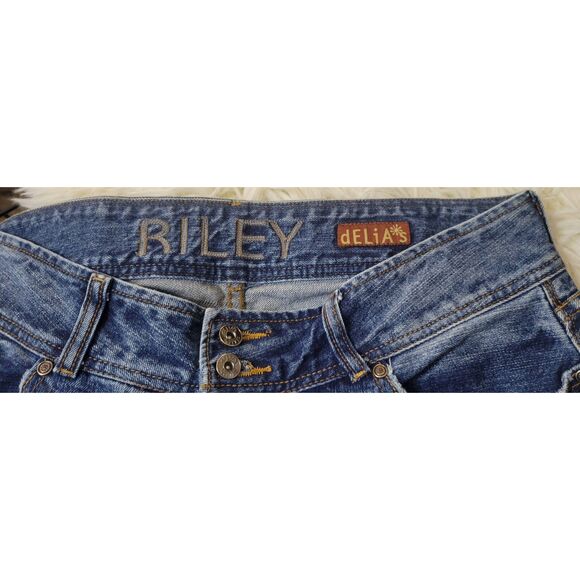 dELiA's y2k Riley Jeans Sz 11/12P Medium Wash Distressed Straight Low Rise - Picture 3 of 4